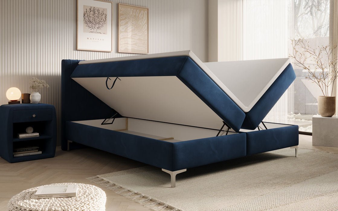 Leona Luxus Samt Boxspringbett mit Geräumigem Stauraum und Komfort Topper