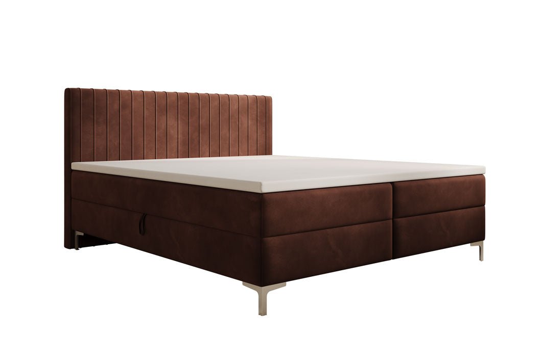 Leona Luxus Samt Boxspringbett mit Geräumigem Stauraum und Komfort Topper