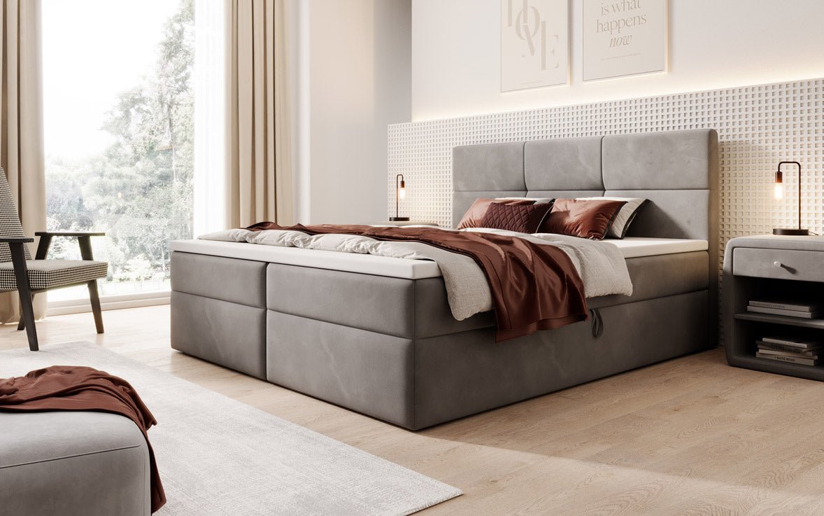 Luxuriöses Eleonora Samt Boxspringbett mit Geräumigem Stauraum und Komfort