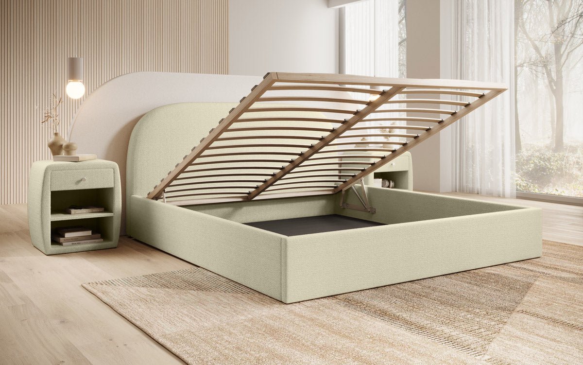 Luxuriöses Designer Polsterbett Lorelei mit Bouclé-Stoff & Cleverem Stauraum