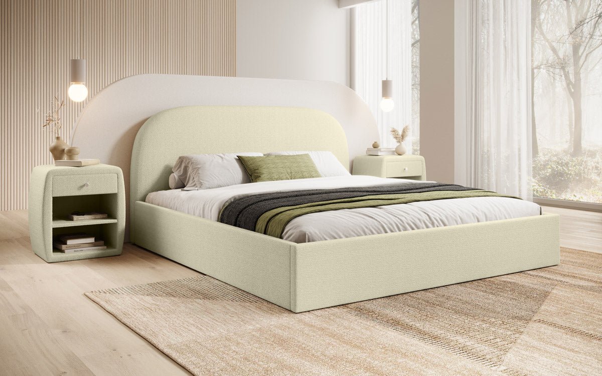 Luxuriöses Designer Polsterbett Lorelei mit Bouclé-Stoff & Cleverem Stauraum