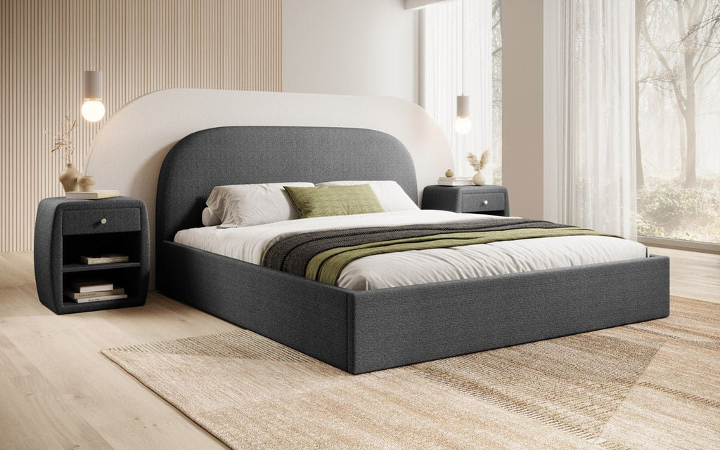Luxuriöses Designer Polsterbett Lorelei mit Bouclé-Stoff & Cleverem Stauraum