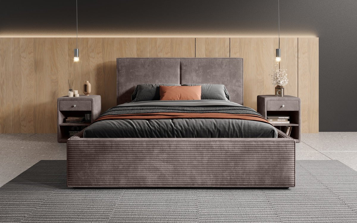 Luxuriöses Designer Polsterbett Elara aus Cord mit viel Stauraum