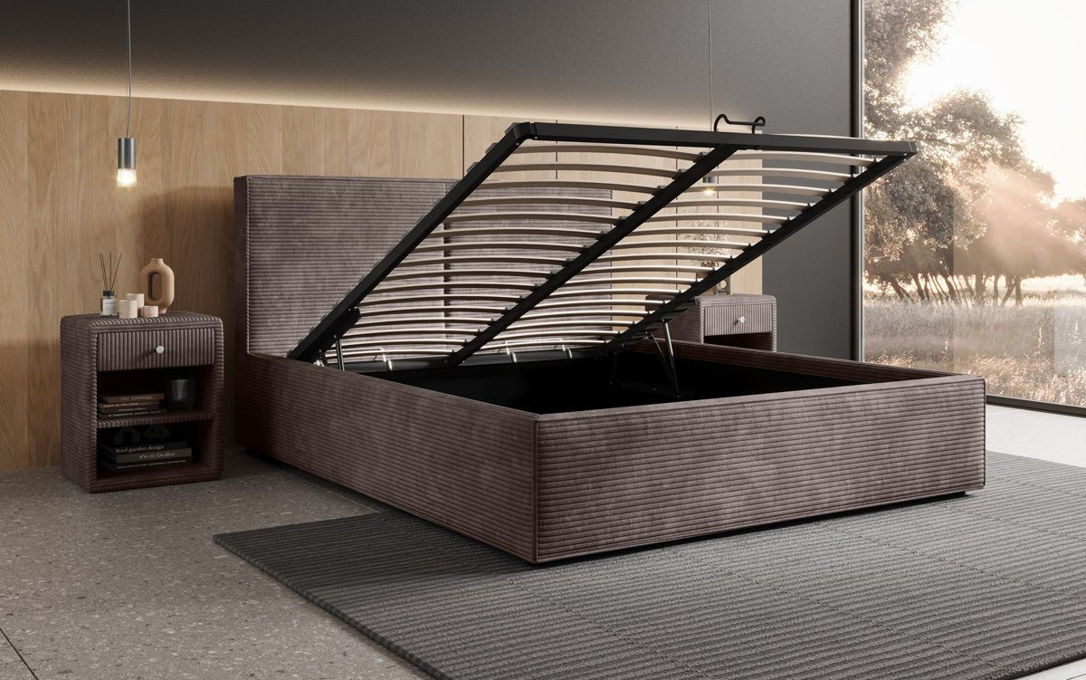 Luxuriöses Designer Polsterbett Elara aus Cord mit viel Stauraum