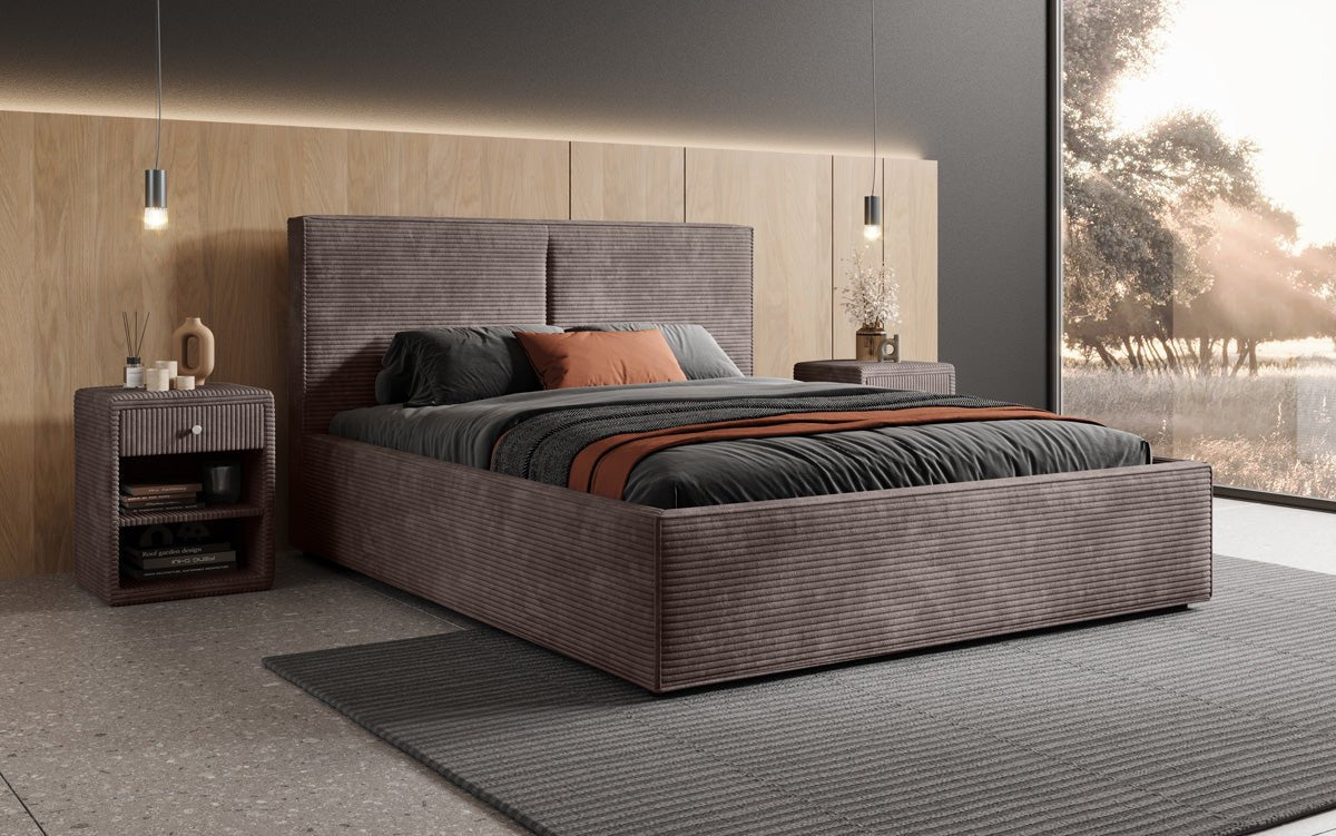 Luxuriöses Designer Polsterbett Elara aus Cord mit viel Stauraum