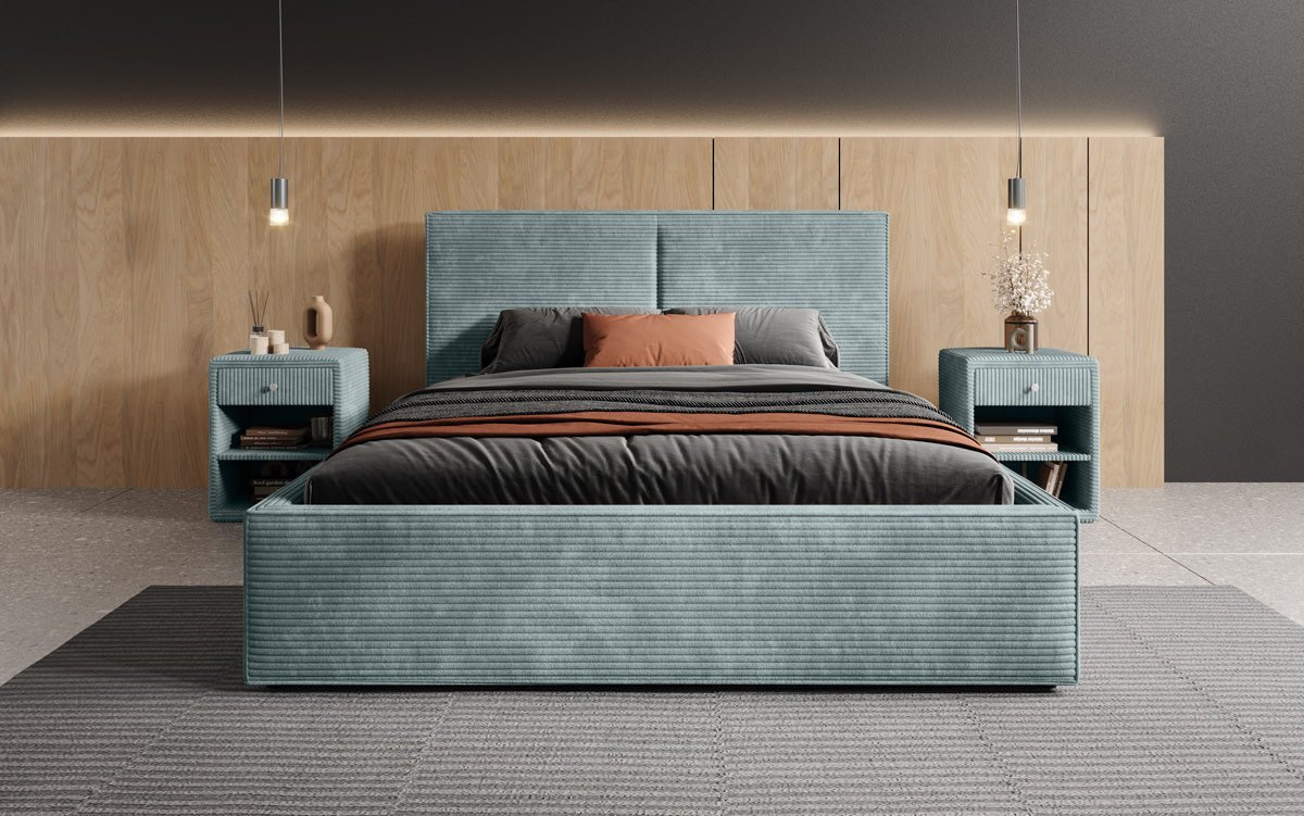Luxuriöses Designer Polsterbett Elara aus Cord mit viel Stauraum
