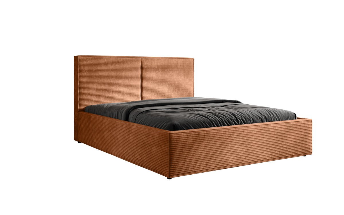 Luxuriöses Designer Polsterbett Elara aus Cord mit viel Stauraum