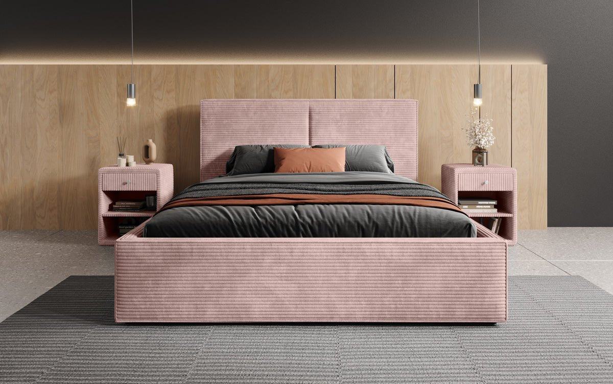 Luxuriöses Designer Polsterbett Elara aus Cord mit viel Stauraum