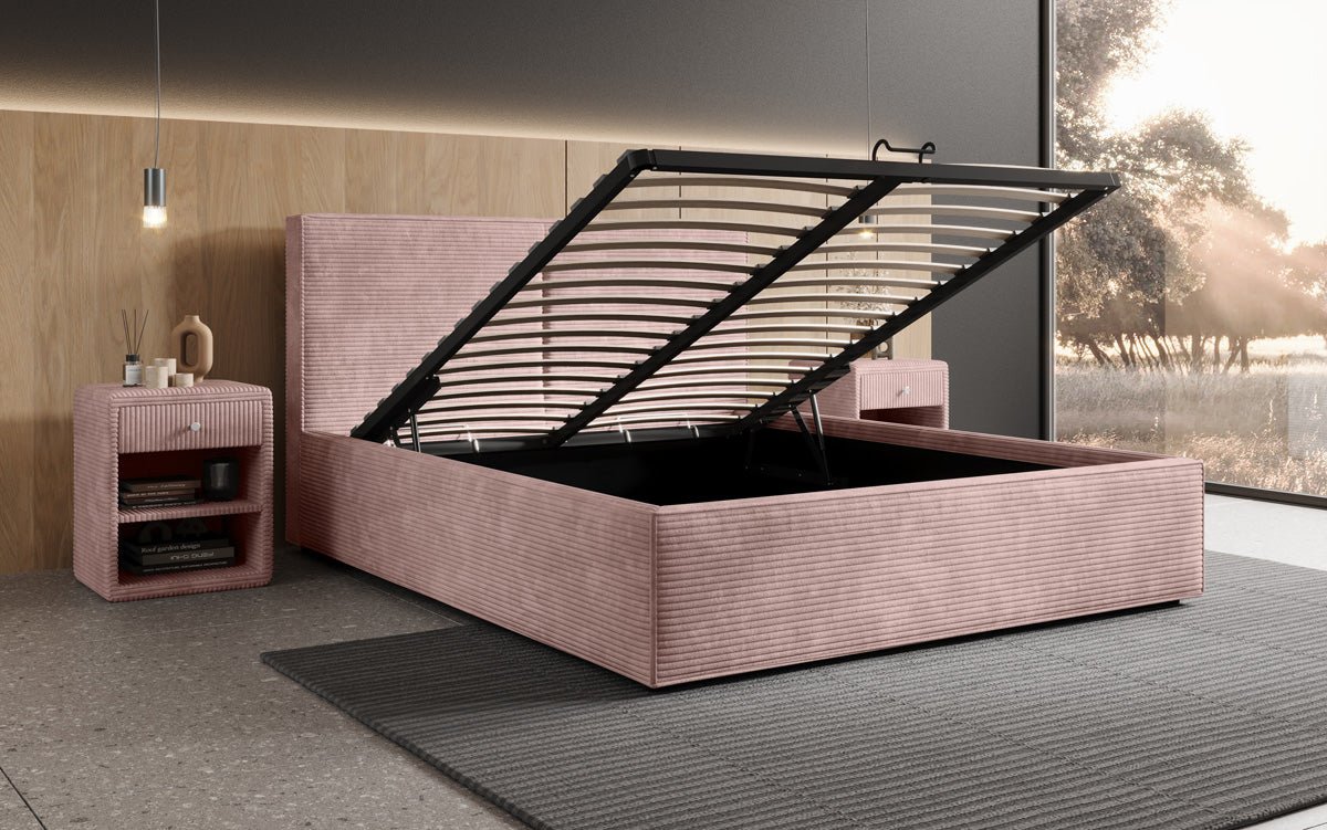 Luxuriöses Designer Polsterbett Elara aus Cord mit viel Stauraum