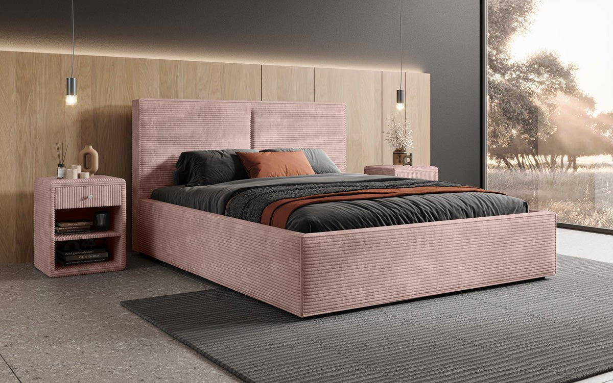 Luxuriöses Designer Polsterbett Elara aus Cord mit viel Stauraum