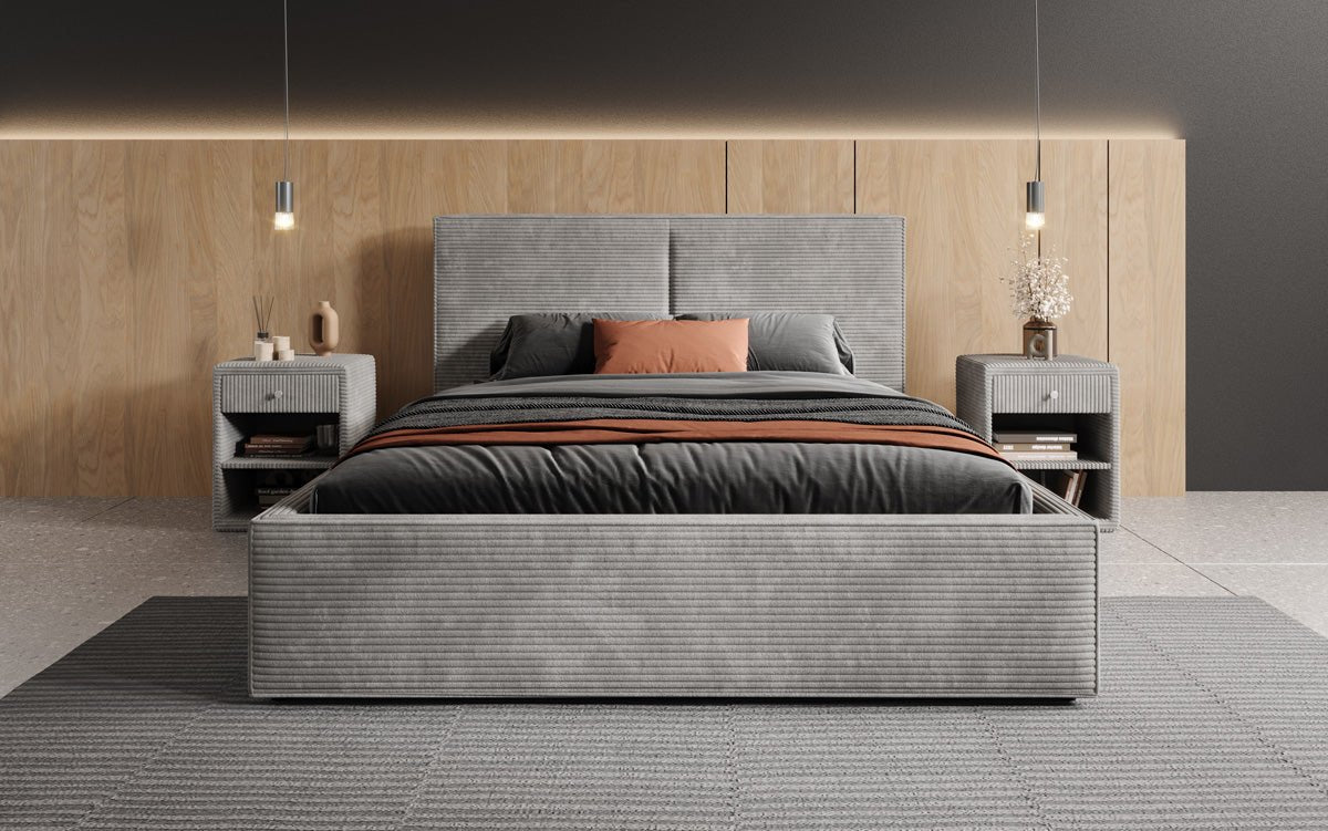 Luxuriöses Designer Polsterbett Elara aus Cord mit viel Stauraum