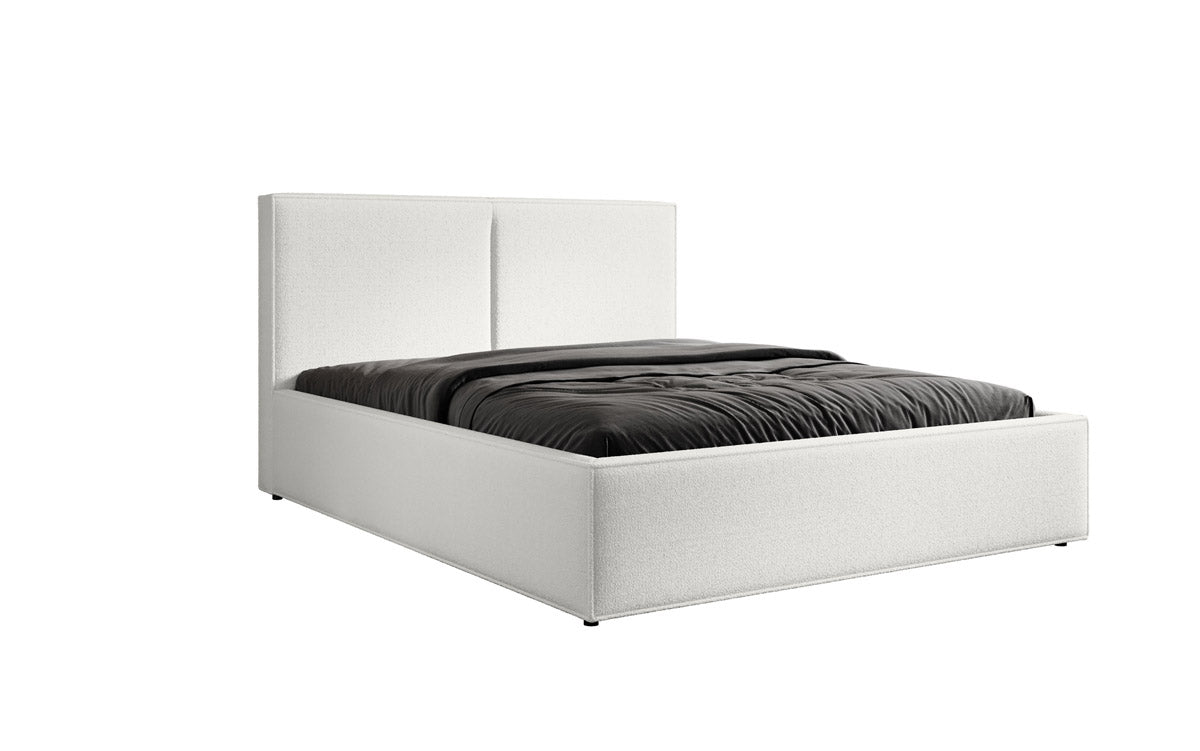 Luxuriöses Bouclé Designer Polsterbett Elara mit integriertem Stauraum