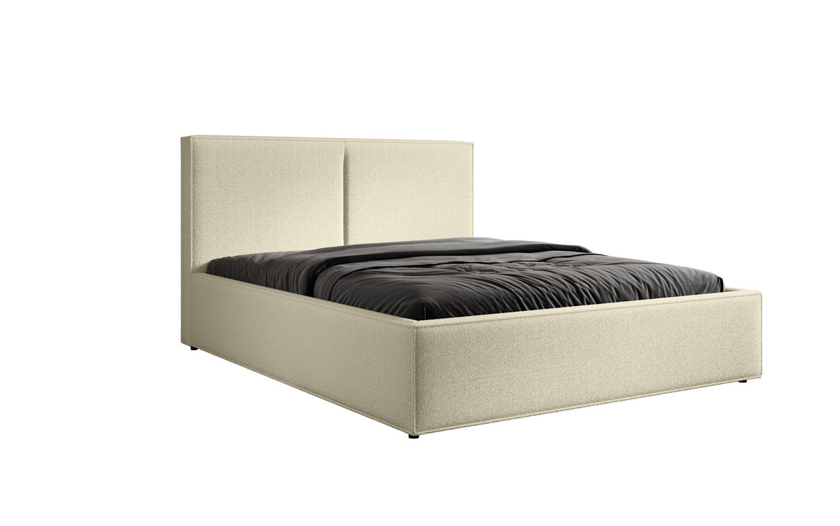 Luxuriöses Bouclé Designer Polsterbett Elara mit integriertem Stauraum