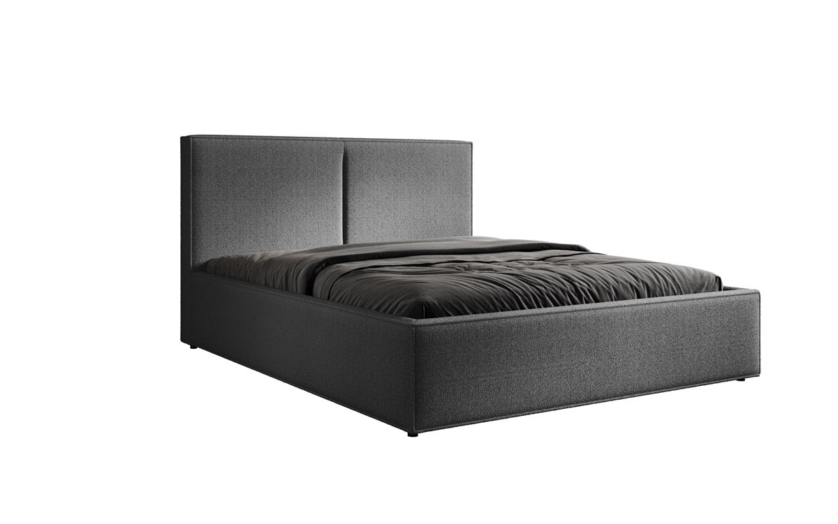 Luxuriöses Bouclé Designer Polsterbett Elara mit integriertem Stauraum