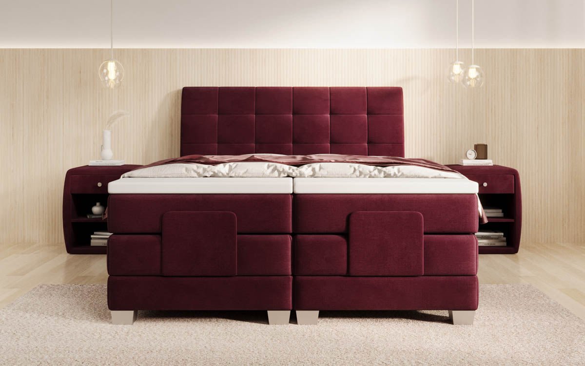 Amara Samt Boxspringbett: Elektrisch Verstellbar, Integrierte LED-Beleuchtung für Luxuriösen Schlaf