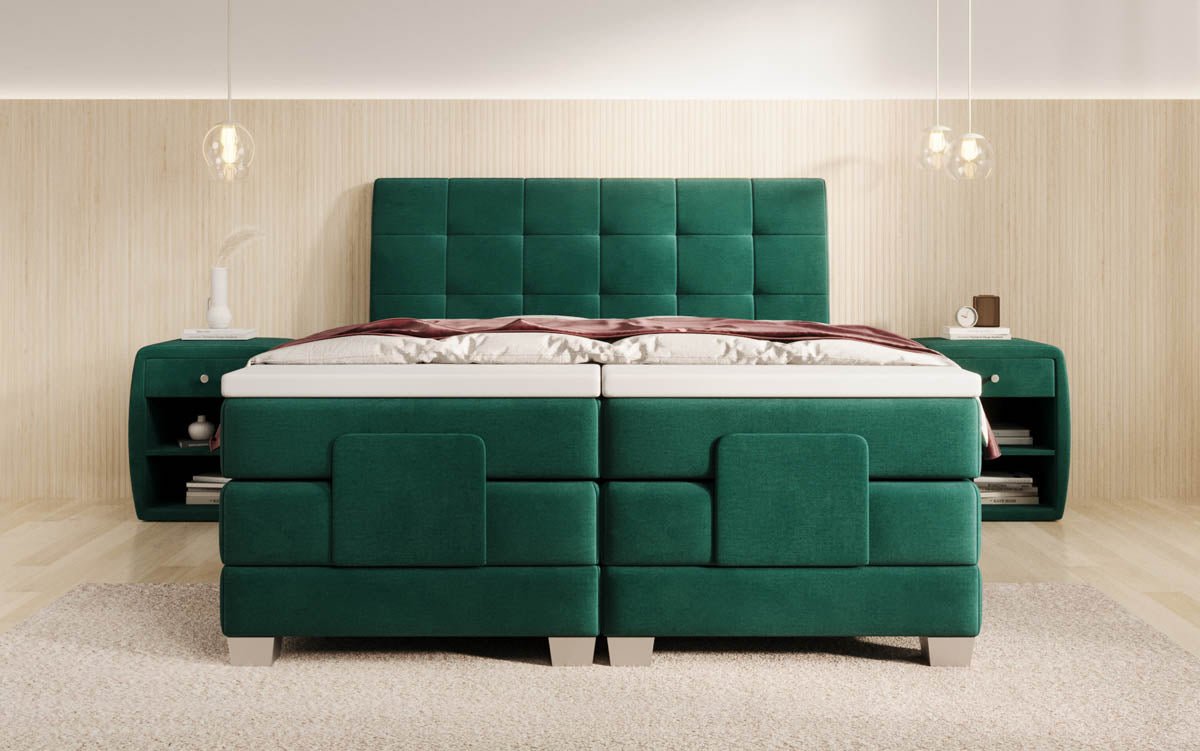 Amara Samt Boxspringbett: Elektrisch Verstellbar, Integrierte LED-Beleuchtung für Luxuriösen Schlaf