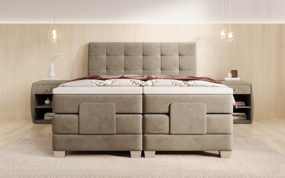 Luxuriöses elektrisch verstellbares Samt Boxspringbett Amara mit LED-Beleuchtung