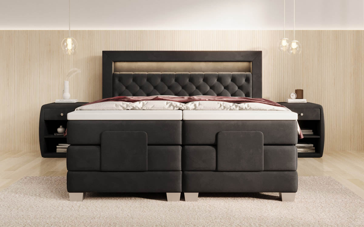 Luxuriöses Velora Samt Boxspringbett: Elektrisch Verstellbar mit LED für Maximalen Komfort