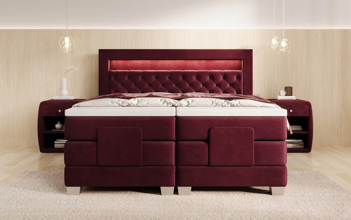 Luxuriöses Velora Samt Boxspringbett: Elektrisch Verstellbar mit LED für Maximalen Komfort