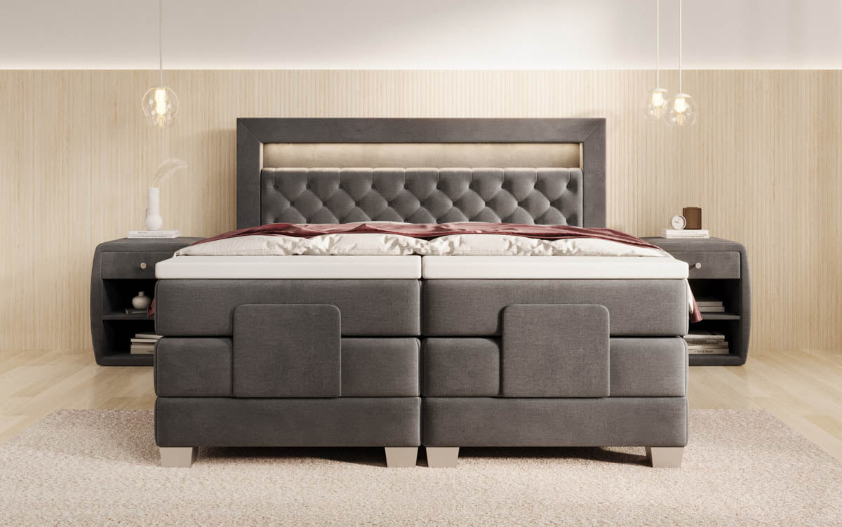 Luxuriöses Velora Samt Boxspringbett: Elektrisch Verstellbar mit LED für Maximalen Komfort
