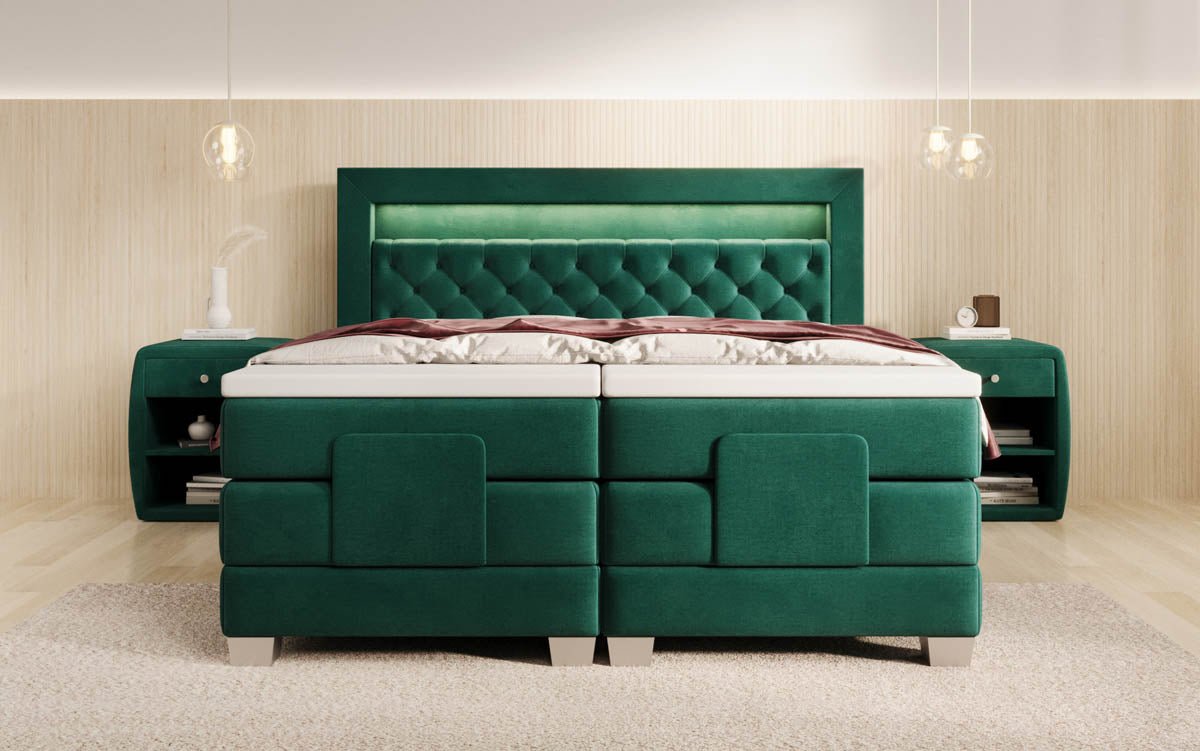 Luxuriöses Velora Samt Boxspringbett: Elektrisch Verstellbar mit LED für Maximalen Komfort