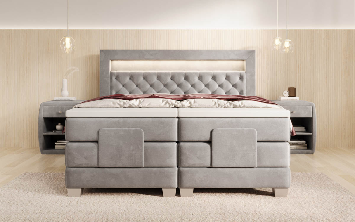 Luxuriöses Velora Samt Boxspringbett: Elektrisch Verstellbar mit LED für Maximalen Komfort