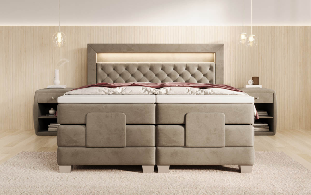 Luxuriöses Velora Samt Boxspringbett: Elektrisch Verstellbar mit LED für Maximalen Komfort