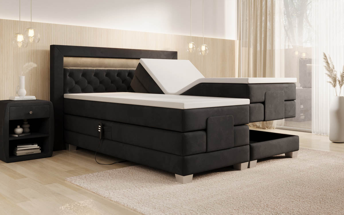 Luxuriöses Velora Samt Boxspringbett: Elektrisch Verstellbar mit LED für Maximalen Komfort