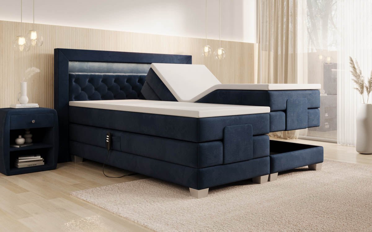 Luxuriöses Velora Samt Boxspringbett: Elektrisch Verstellbar mit LED für Maximalen Komfort