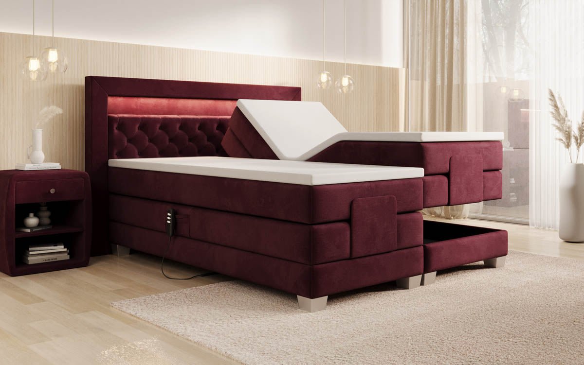 Luxuriöses Velora Samt Boxspringbett: Elektrisch Verstellbar mit LED für Maximalen Komfort