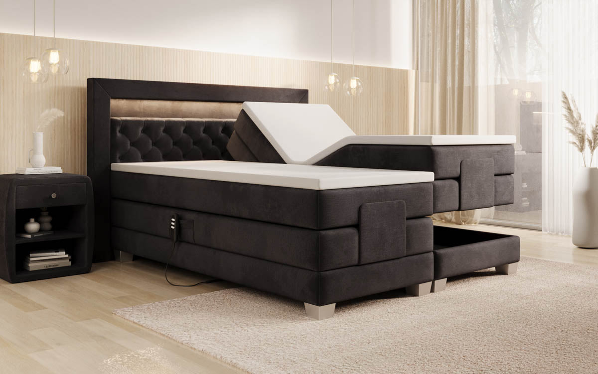Luxuriöses Velora Samt Boxspringbett: Elektrisch Verstellbar mit LED für Maximalen Komfort