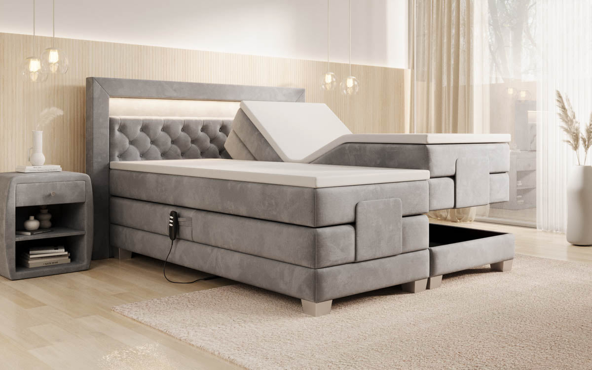 Velora Luxus-Boxspringbett: Elektrisch Verstellbar, Samtbezug, LED-Beleuchtung, Härtegrad H3