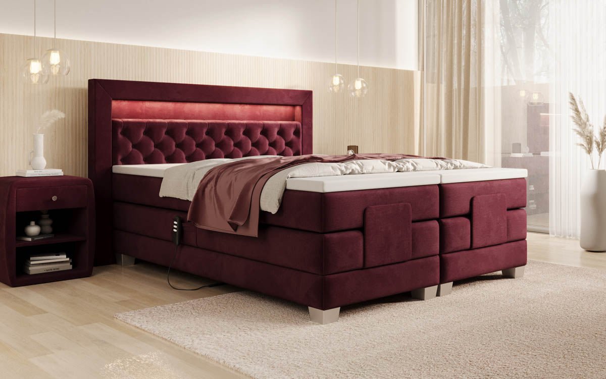 Luxuriöses Velora Samt Boxspringbett: Elektrisch Verstellbar mit LED für Maximalen Komfort