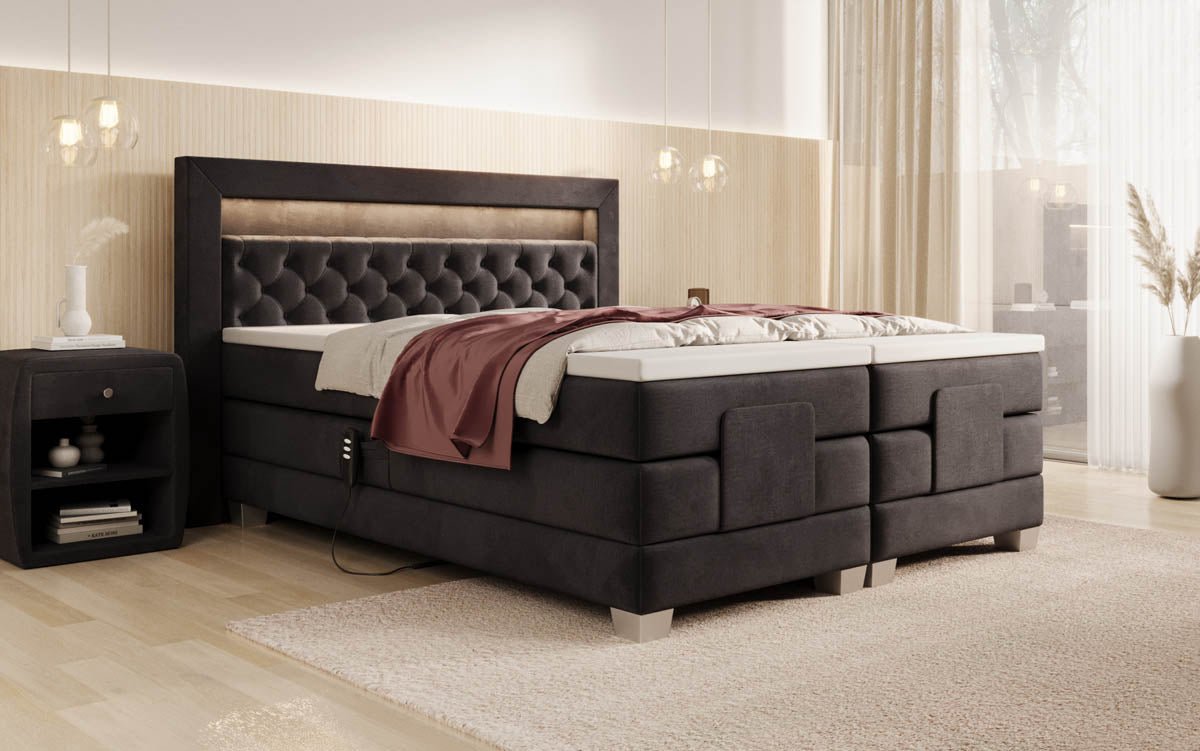 Luxuriöses Velora Samt Boxspringbett: Elektrisch Verstellbar mit LED für Maximalen Komfort
