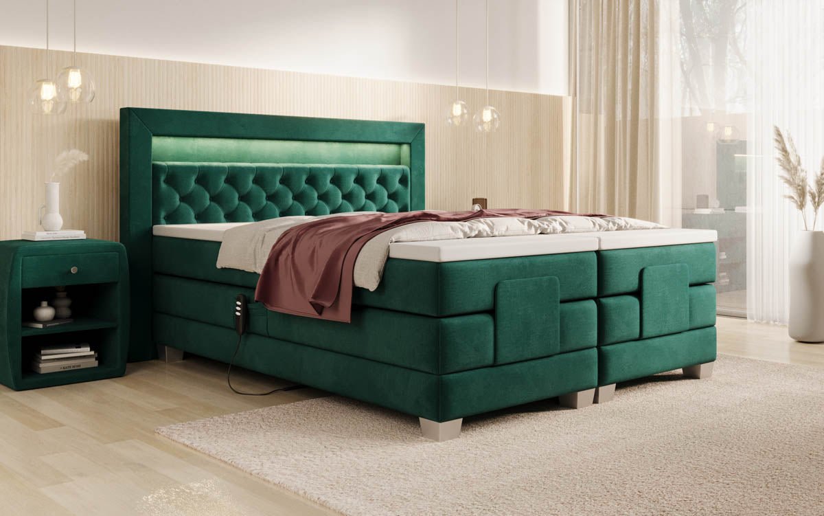 Luxuriöses Velora Samt Boxspringbett: Elektrisch Verstellbar mit LED für Maximalen Komfort