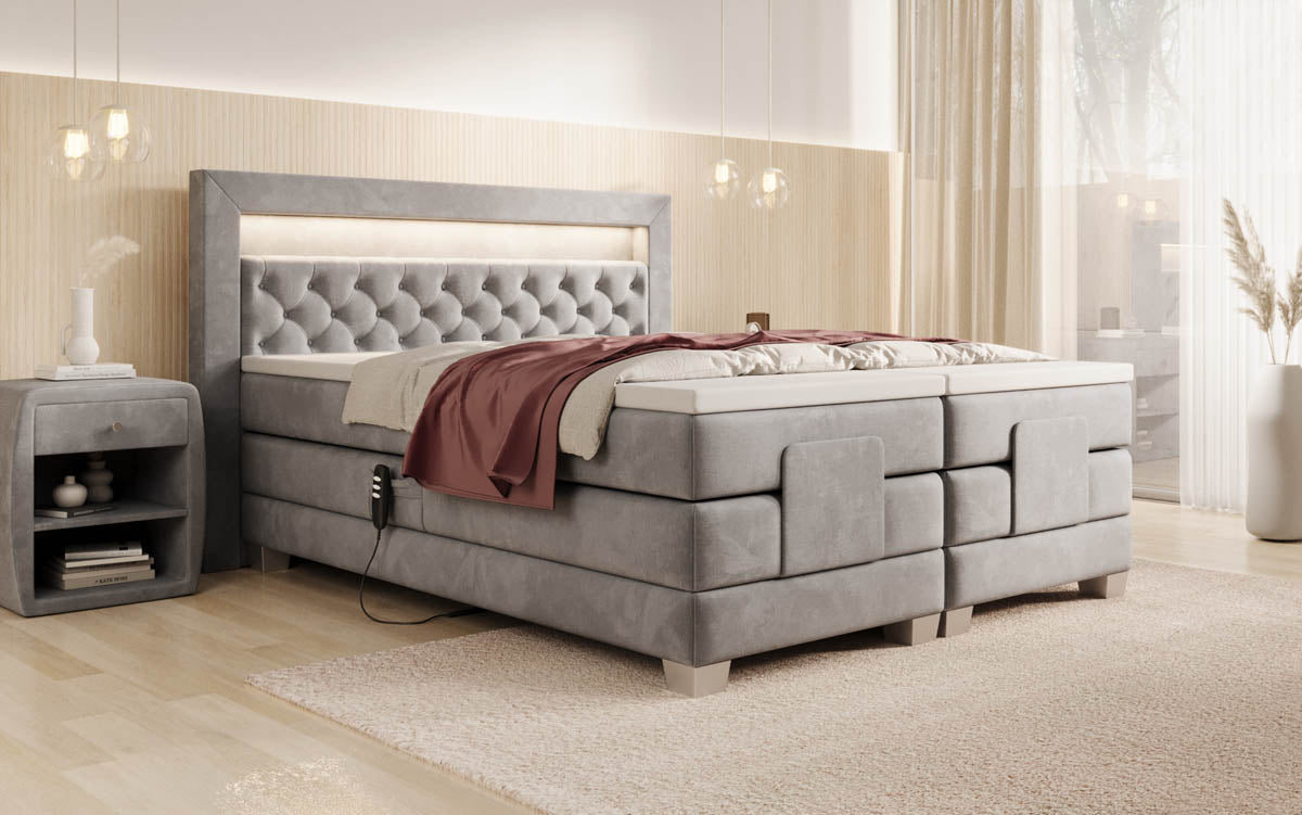 Luxuriöses Velora Samt Boxspringbett: Elektrisch Verstellbar mit LED für Maximalen Komfort
