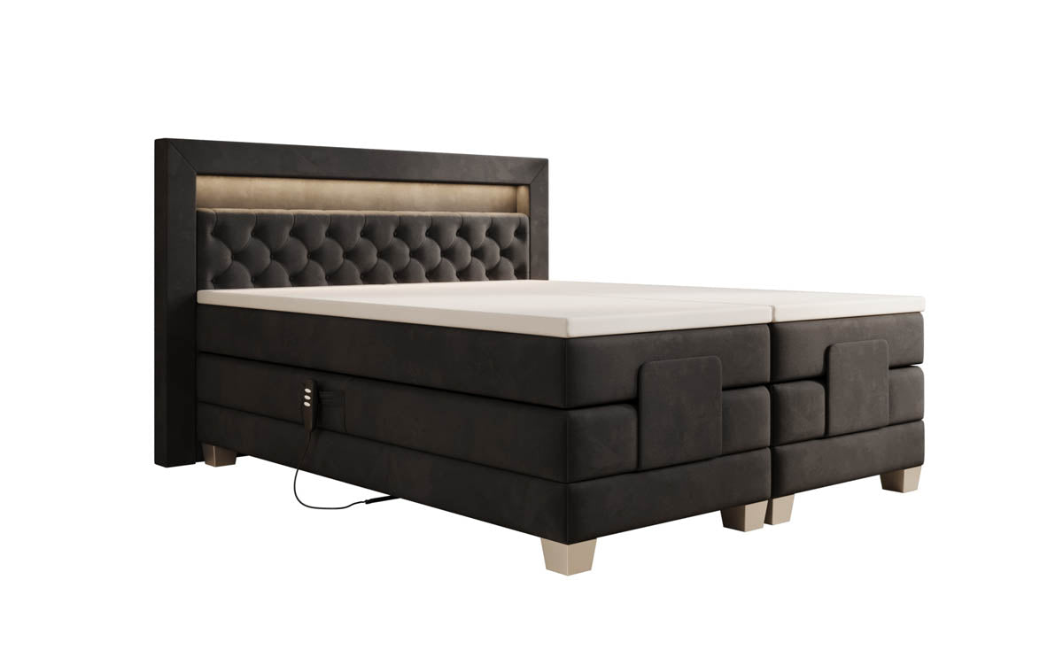 Luxuriöses Velora Samt Boxspringbett: Elektrisch Verstellbar mit LED für Maximalen Komfort