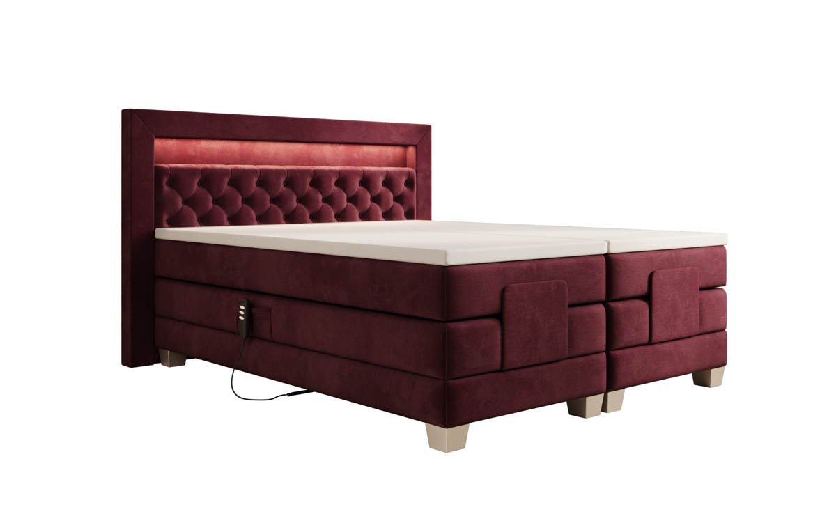 Luxuriöses Velora Samt Boxspringbett: Elektrisch Verstellbar mit LED für Maximalen Komfort