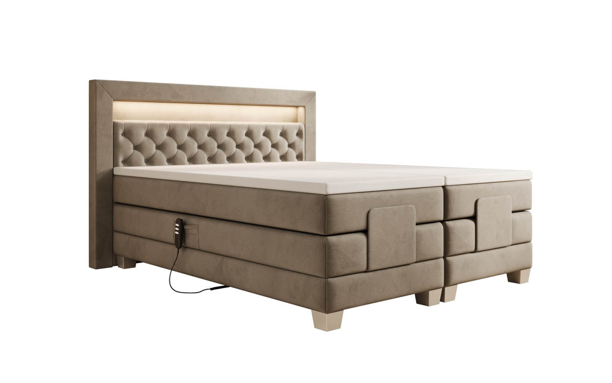 Luxuriöses Velora Samt Boxspringbett: Elektrisch Verstellbar mit LED für Maximalen Komfort