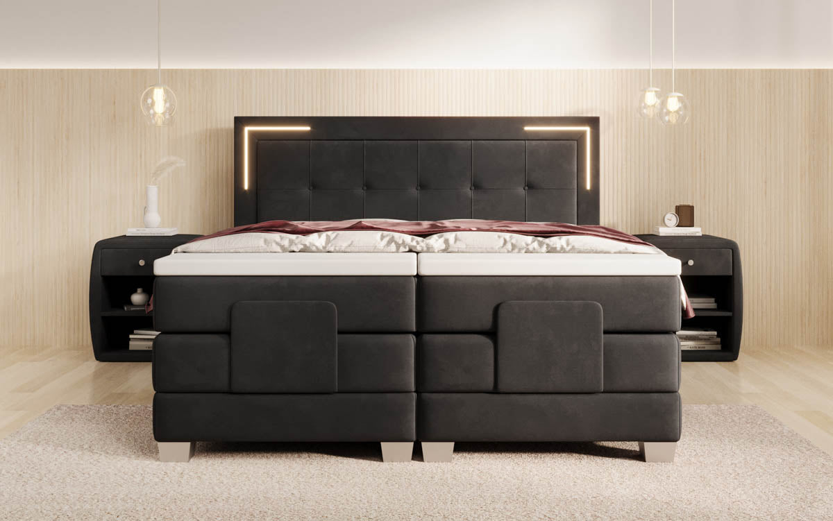 Elektrisch Verstellbares Boxspringbett Noctis Samt mit LED-Beleuchtung und H3 Härtegrad