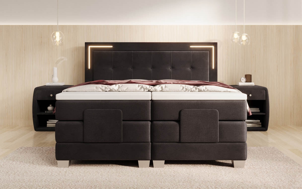 Elektrisch Verstellbares Boxspringbett Noctis Samt mit LED-Beleuchtung und H3 Härtegrad