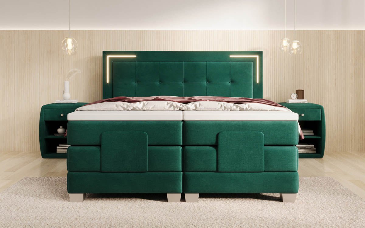 Elektrisch Verstellbares Boxspringbett Noctis Samt mit LED-Beleuchtung und H3 Härtegrad
