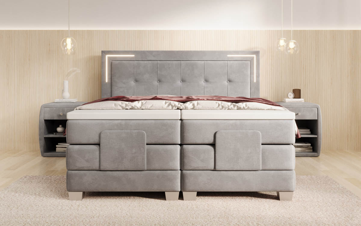 Elektrisch Verstellbares Boxspringbett Noctis Samt mit LED-Beleuchtung und H3 Härtegrad