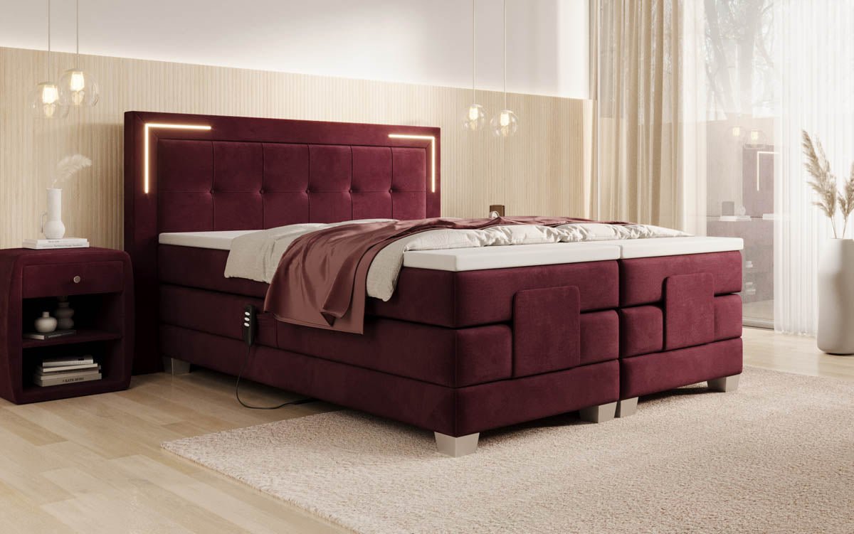 Elektrisch Verstellbares Boxspringbett Noctis Samt mit LED-Beleuchtung und H3 Härtegrad