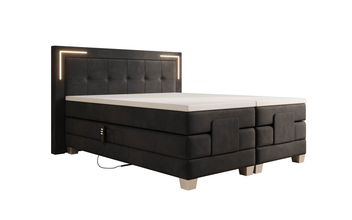Luxuriöses Boxspringbett Noctis Samt mit elektrischer Verstellung und integrierter LED