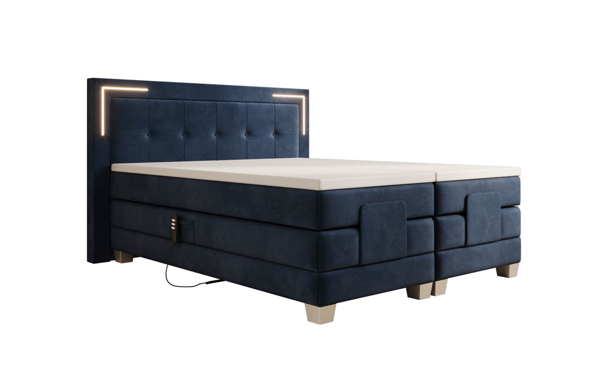 Luxuriöses Boxspringbett Noctis Samt mit elektrischer Verstellung und integrierter LED