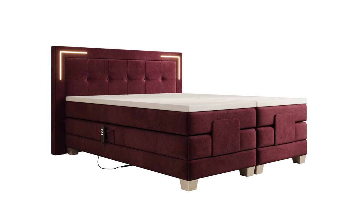 Luxuriöses Boxspringbett Noctis Samt mit elektrischer Verstellung und integrierter LED