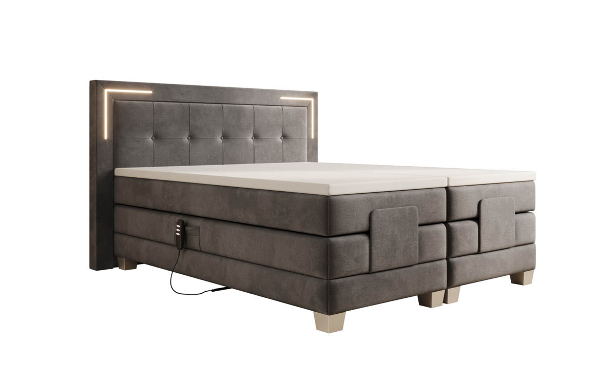 Luxuriöses Boxspringbett Noctis Samt mit elektrischer Verstellung und integrierter LED