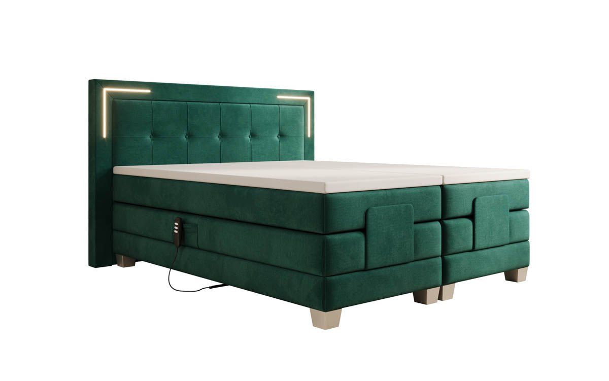 Luxuriöses Boxspringbett Noctis Samt mit elektrischer Verstellung und integrierter LED