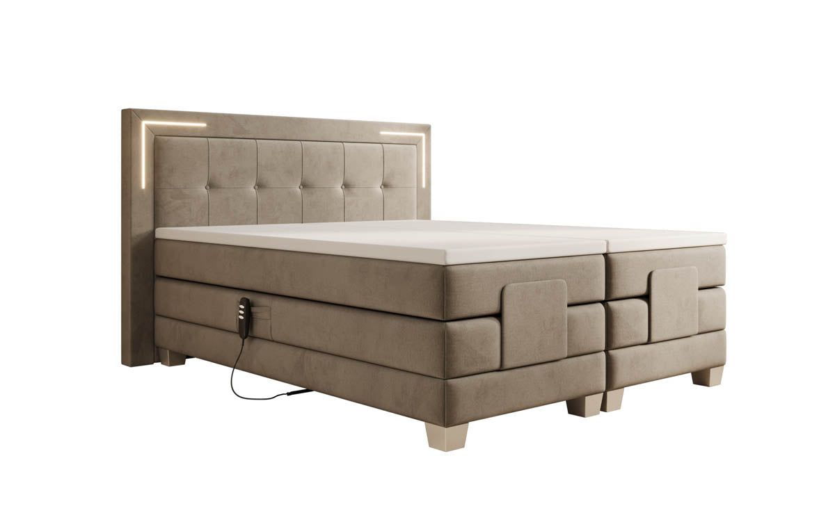 Elektrisch Verstellbares Boxspringbett Noctis Samt mit LED-Beleuchtung und H3 Härtegrad
